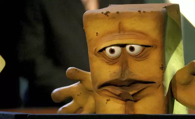 FILE - The tv figure "Bernd das Brot" on stage during the Grimme awards in Marl, Germany, Saturday, April 3, 2004. (AP Photo/Michael Sohn, File)