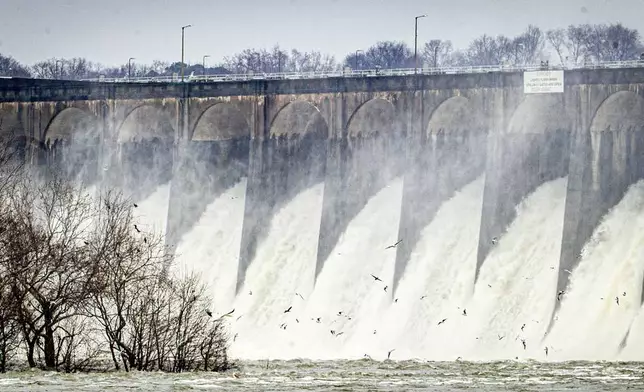Every spillway is open at Wilson Dam in Florence, Ala., Sunday, Feb. 16, 2025. (Dan Busey/The TimesDaily via AP)