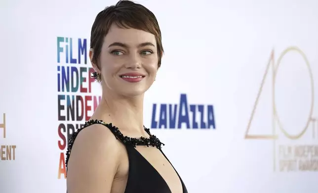 Emma Stone arrives at the Film Independent Spirit Awards on Saturday, Feb. 22, 2025, in Santa Monica, Calif. (Photo by Jordan Strauss/Invision/AP)