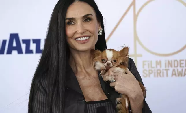 Demi Moore arrives at the Film Independent Spirit Awards on Saturday, Feb. 22, 2025, in Santa Monica, Calif. (Photo by Jordan Strauss/Invision/AP)