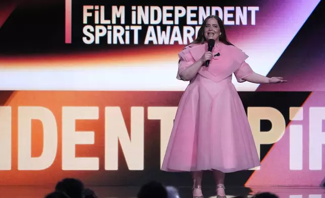Host Aidy Bryant speaks during the Film Independent Spirit Awards on Saturday, Feb. 22, 2025, in Santa Monica, Calif. (AP Photo/Chris Pizzello)