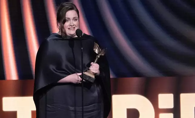 Jessica Gunning accepts the award for best breakthrough performance in a new scripted series for "Baby Reindeer" during the Film Independent Spirit Awards on Saturday, Feb. 22, 2025, in Santa Monica, Calif. (AP Photo/Chris Pizzello)