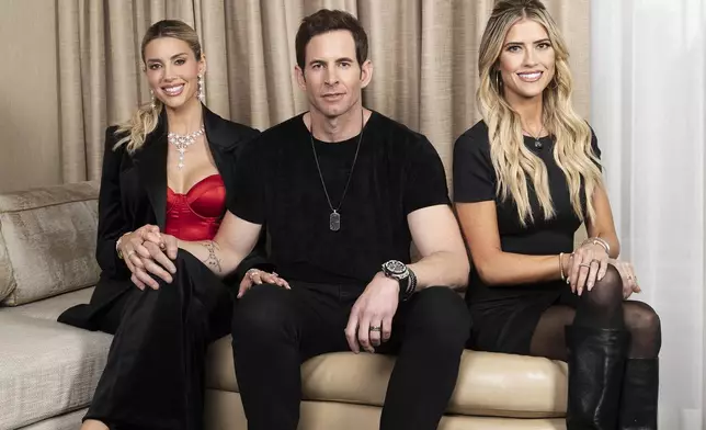 Heather El Moussa, from left, Tarek El Moussa and Christina Haack pose for a portrait to promote "The Flip Off" on Tuesday, Jan. 28, 2025, in Los Angeles. (Photo by Rebecca Cabage/Invision/AP)