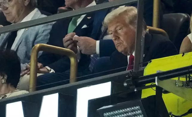 President Donald Trump watches play during the first half of the NFL Super Bowl 59 football game between the Kansas City Chiefs and the Philadelphia Eagles, Sunday, Feb. 9, 2025, in New Orleans. (AP Photo/Gerald Herbert)