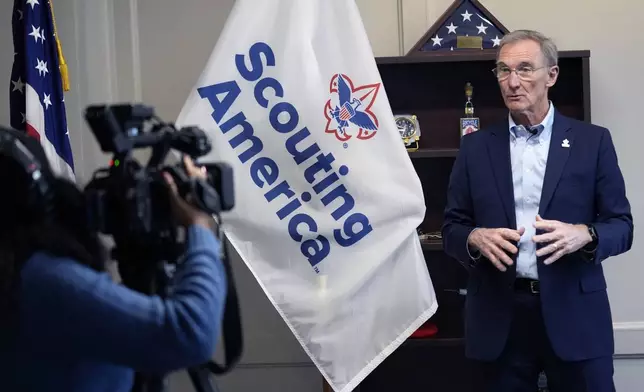 Roger Krone, chief executive officer of Scouting America, gives an interview at the organization's headquarters in Irving, Texas, Wednesday, Feb. 5, 2025. (AP Photo/LM Otero)