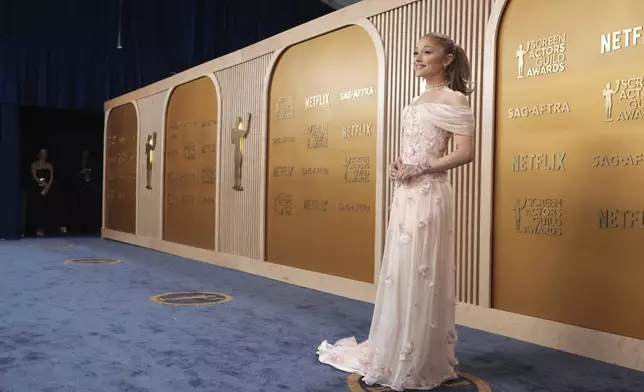 Ariana Grande arrives at the 31st annual Screen Actors Guild Awards on Sunday, Feb. 23, 2025, at the Shrine Auditorium in Los Angeles. (AP Photo/Chris Pizzello)