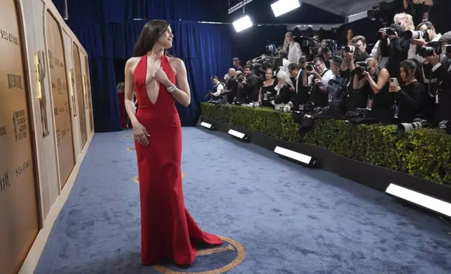 Monica Barbaro arrives at the 31st annual Screen Actors Guild Awards on Sunday, Feb. 23, 2025, at the Shrine Auditorium in Los Angeles. (AP Photo/Chris Pizzello)