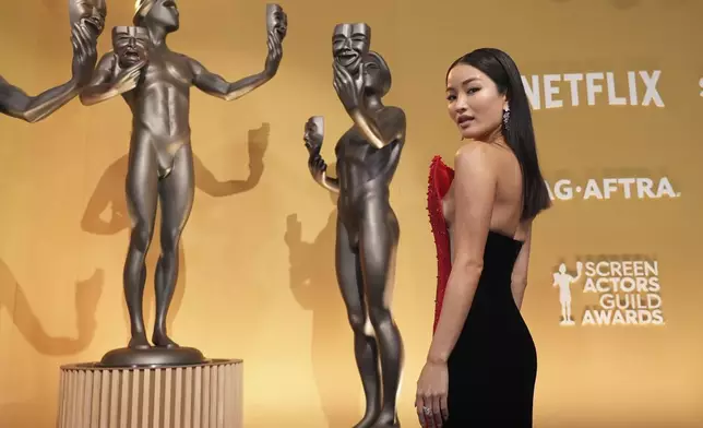 Anna Sawai arrives at the 31st annual Screen Actors Guild Awards on Sunday, Feb. 23, 2025, at the Shrine Auditorium in Los Angeles. (AP Photo/Chris Pizzello)