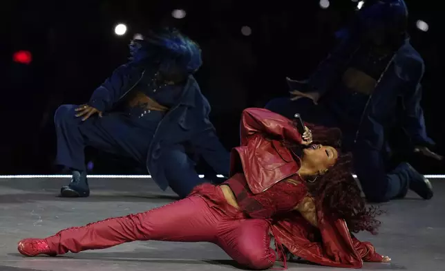 SZA performs during halftime of the NFL Super Bowl 59 football game between the Kansas City Chiefs and the Philadelphia Eagles, Sunday, Feb. 9, 2025, in New Orleans. (AP Photo/Matt Slocum)