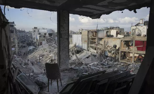 Devastation around the Saleh family home is seen through destroyed walls in the Jabaliya refugee camp in the northern Gaza Strip, Wednesday, Feb. 5 2025. (AP Photo/Abdel Kareem Hana)