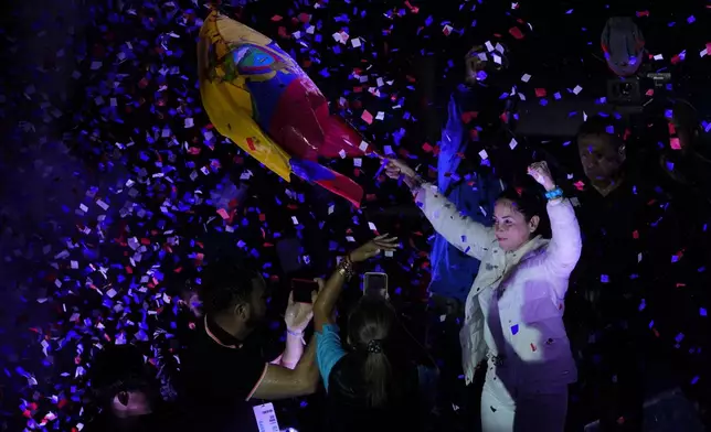 Luisa Gonzalez, presidential candidate for the Citizen Revolution Movement, campaigns in Quito, Ecuador, Sunday, Feb. 2, 2025. The election is set for Feb. 9. (AP Photo/Dolores Ochoa)