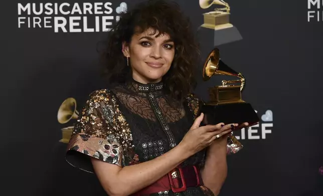 Norah Jones poses in the press room with the award for best traditional pop vocal album for "Visions" during the 67th annual Grammy Awards on Sunday, Feb. 2, 2025, in Los Angeles. (Photo by Richard Shotwell/Invision/AP)