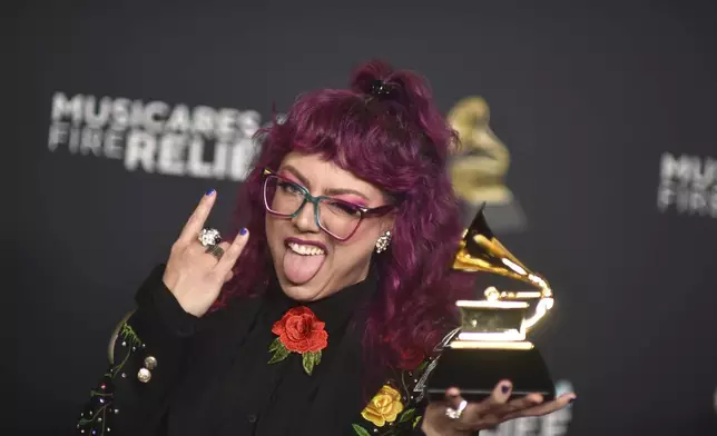 Melody Walker poses in the press room with the award for best American roots song for "American Dreaming" during the 67th annual Grammy Awards on Sunday, Feb. 2, 2025, in Los Angeles. (Photo by Richard Shotwell/Invision/AP)