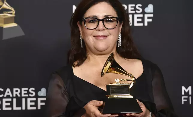 Gabriela Ortiz poses in the press room with the award for best contemporary classical composition during the 67th annual Grammy Awards on Sunday, Feb. 2, 2025, in Los Angeles. (Photo by Richard Shotwell/Invision/AP)