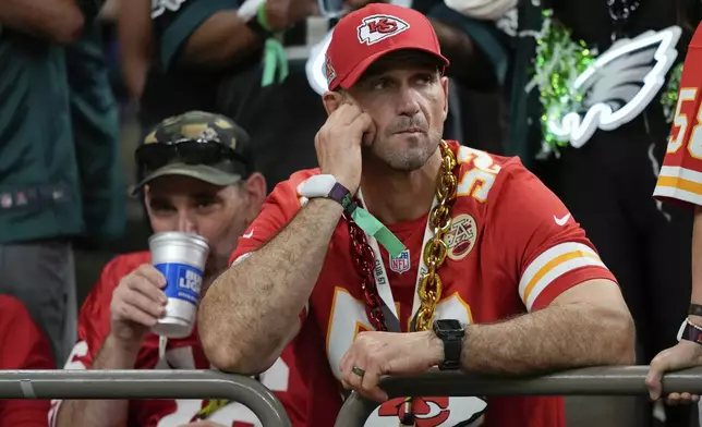 Kansas City Chiefs fans watch from the stands during the first half of the NFL Super Bowl 59 football game against the Philadelphia Eagles, Sunday, Feb. 9, 2025, in New Orleans. (AP Photo/Matt Slocum)