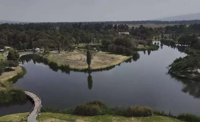 Trees surround a lake at Xochimilco Ecological Park, in Mexico City, Tuesday, Feb. 11, 2025. (AP Photo/Marco Ugarte)