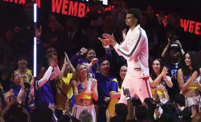San Antonio Spurs center Victor Wembanyama is introduced during the NBA All-Star basketball game Sunday, Feb. 16, 2025, in San Francisco. (AP Photo/Jed Jacobsohn)
