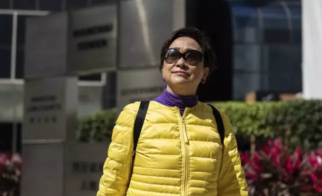 Emily Lau Wai-hing, former chairman of the Democratic Party of Hong Kong, arrives at the District Court ahead of the sentencing on a riot case involving a former pro-democracy lawmaker Lam Cheuk-ting in Wan Chai, Hong Kong on Thursday, Feb. 27, 2025. (AP Photo/Chan Long Hei)