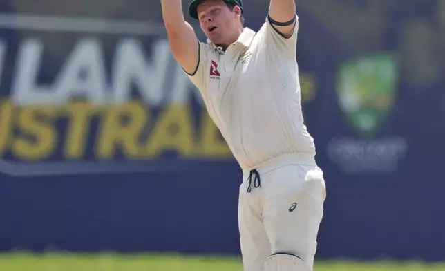 Australia's Steven Smith plays a shot during day two of the second test cricket match between Sri Lanka and Australia in Galle , Sri Lanka, Friday, Feb. 7, 2025. (AP Photo/Eranga Jayawardena)