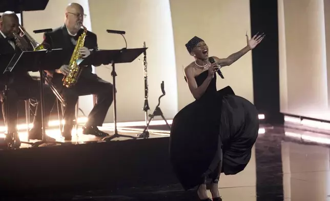 Cynthia Erivo performs 'In Other Words' during the 67th annual Grammy Awards on Sunday, Feb. 2, 2025, in Los Angeles. (AP Photo/Chris Pizzello)
