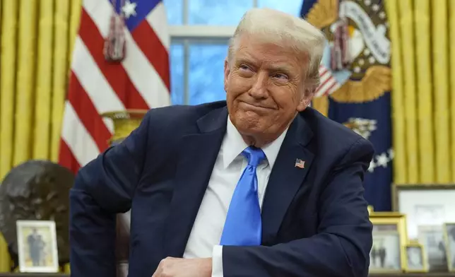 President Donald Trump speaks with reporters in the Oval Office at the White House, Tuesday, Feb. 11, 2025, in Washington. (Photo/Alex Brandon)