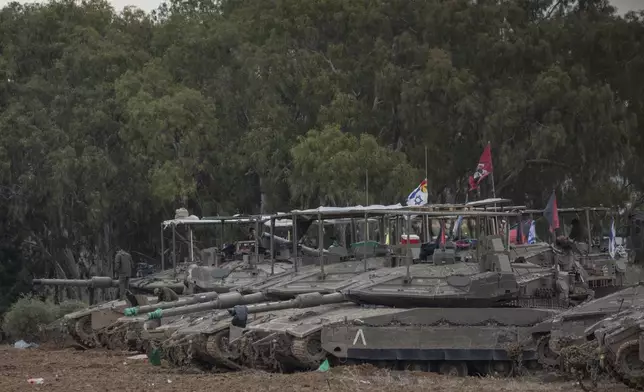 Israeli tanks at a staging area near the border with the Gaza Strip, in southern Israel, Sunday, Feb. 9, 2025. (Photo/Ohad Zwigenberg)