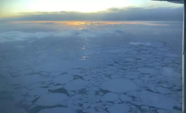 FILE - Ice is visible in the Bering Sea Jan. 22, 2020, as seen from a small plane airplane near the western Alaska coast. (AP Photo/Mark Thiessen, File)