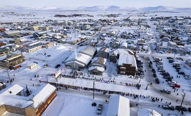 FILE - The city of Nome, Alaska, awaits the first Iditarod Trail Sled Dog Race musher Tuesday, March 14, 2023. Ryan Redington won the race. (Loren Holmes/Anchorage Daily News via AP, File)