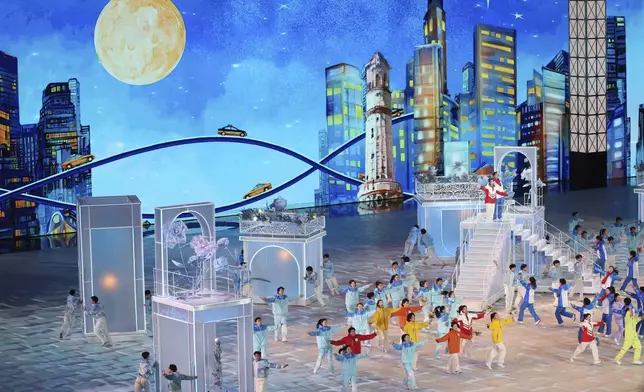 A general view of performers during the closing ceremony of the Asian Games in Harbin, China, Friday, Feb. 14, 2025. (Hannah Mckay, Pool Photo via AP)