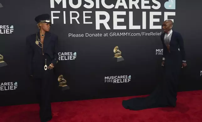 Janelle Monae, left, and Cynthia Erivo arrive at the 67th annual Grammy Awards on Sunday, Feb. 2, 2025, in Los Angeles. (Photo by Jordan Strauss/Invision/AP)