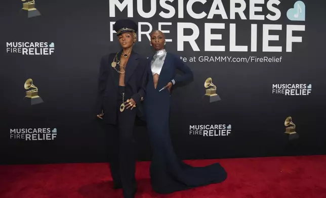 Janelle Monae, left, and Cynthia Erivo arrive at the 67th annual Grammy Awards on Sunday, Feb. 2, 2025, in Los Angeles. (Photo by Jordan Strauss/Invision/AP)