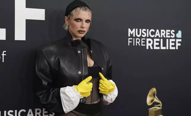 Julia Fox arrives at the 67th annual Grammy Awards on Sunday, Feb. 2, 2025, in Los Angeles. (Photo by Jordan Strauss/Invision/AP)