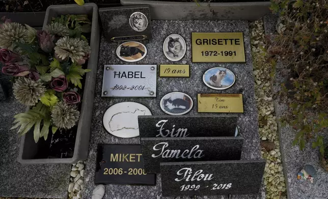 View of a grave at the pet cemetery of Asnieres-sur-Seine, west of Paris, Friday, Feb. 21, 2025. (AP Photo/Michel Euler)