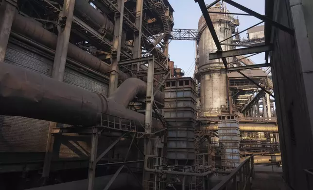 A blast furnace is seen at the Zaporizhstal Iron and Steelworks, one of the country's largest steel plants, in Zaporizhzhia, Ukraine, Thursday, Feb. 13, 2025. (AP Photo/Efrem Lukatsky)