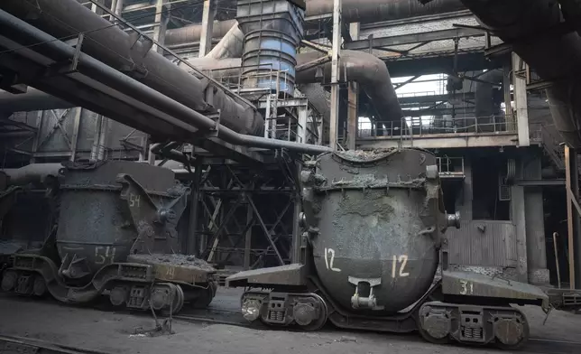 A blast furnace is seen at the Zaporizhstal Iron and Steelworks, one of the country's largest steel plants, in Zaporizhzhia, Ukraine, Thursday, Feb. 13, 2025. (AP Photo/Efrem Lukatsky)