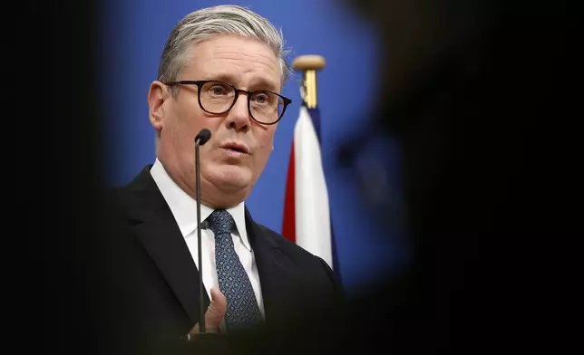 FILE - Britain's Prime Minister Keir Starmer speaks during a press conference at NATO headquarters in Brussels, Monday, Feb. 3, 2025. (AP Photo/Omar Havana, Pool, File)