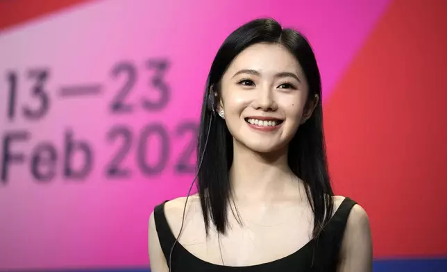 Liu Haocun attends a press conference of the movie 'Girls on Wire' at the International Film Festival, Berlinale, in Berlin, Monday, Feb. 17, 2025. (AP Photo/Ebrahim Noroozi)