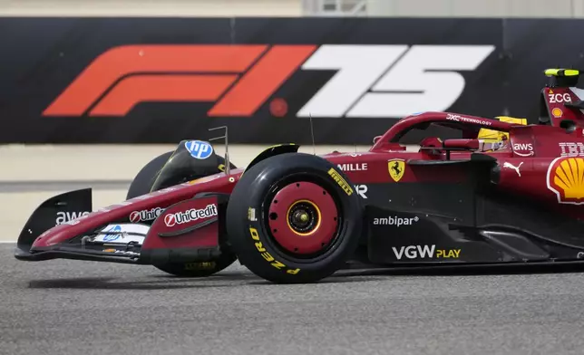 Ferrari driver Lewis Hamilton of Britain in action during a Formula One pre-season test at the Bahrain International Circuit in Sakhir, Bahrain, Wednesday, Feb. 26, 2025. (AP Photo/Darko Bandic)