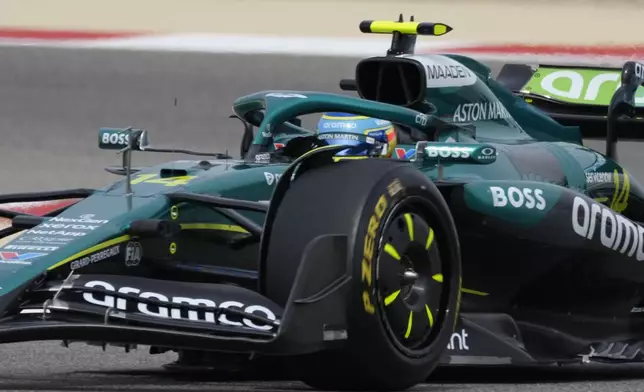 Aston Martin driver Fernando Alonso of Spain in action during a Formula One pre-season test at the Bahrain International Circuit in Sakhir, Bahrain, Wednesday, Feb. 26, 2025. (AP Photo/Darko Bandic)