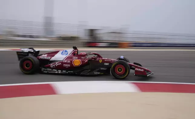 Ferrari driver Charles Leclerc of Monaco in action during a Formula One pre-season test at the Bahrain International Circuit in Sakhir, Bahrain, Wednesday, Feb. 26, 2025. (AP Photo/Darko Bandic)