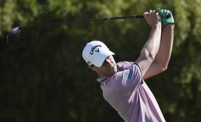 Thomas Detry, of Belgium, hits his tee shot on the fourth hole during the third round of the Phoenix Open golf tournament at TPC Scottsdale Saturday, Feb. 8, 2025, in Scottsdale, Ariz. (AP Photo/Ross D. Franklin)