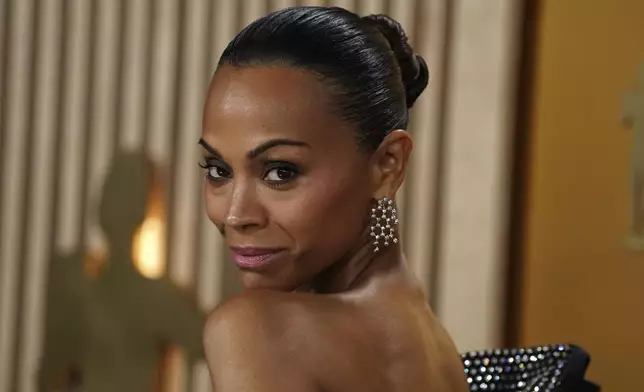 Zoe Saldana arrives at the 31st annual Screen Actors Guild Awards on Sunday, Feb. 23, 2025, at the Shrine Auditorium in Los Angeles. (Photo by Jordan Strauss/Invision/AP)