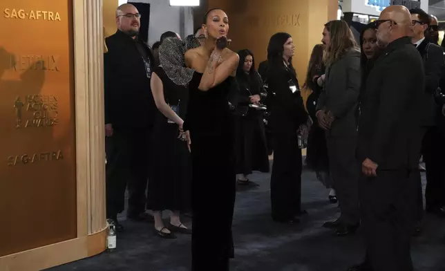 Zoe Saldana arrives at the 31st annual Screen Actors Guild Awards on Sunday, Feb. 23, 2025, at the Shrine Auditorium in Los Angeles. (Photo by Jordan Strauss/Invision/AP)