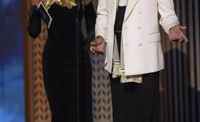 Keke Palmer, left, and Colman Domingo present the award for outstanding performance by a female actor in a supporting role in a motion picture during the 31st annual Screen Actors Guild Awards on Sunday, Feb. 23, 2025, at the Shrine Auditorium in Los Angeles. (AP Photo/Chris Pizzello)