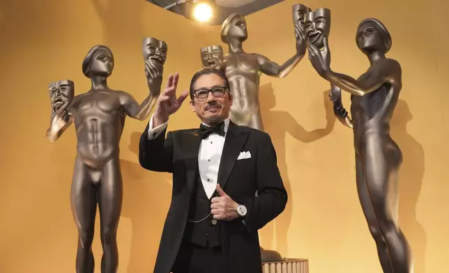 Hiroyuki Sanada arrives at the 31st annual Screen Actors Guild Awards on Sunday, Feb. 23, 2025, at the Shrine Auditorium in Los Angeles. (AP Photo/Chris Pizzello)