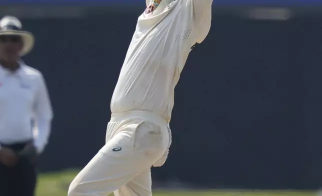 Australia's Nathan Lyon appeals during day four of the second test cricket match between Sri Lanka and Australia in Galle, Sri Lanka, Sunday, Feb. 9, 2025. (AP Photo/Eranga Jayawardena)