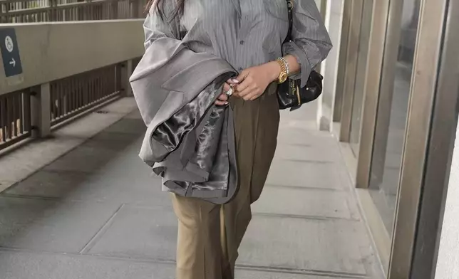 Rihanna arrives at court for the trial of A$AP Rocky, Tuesday, Feb. 18, 2025, in Los Angeles. (AP Photo/Damian Dovarganes)