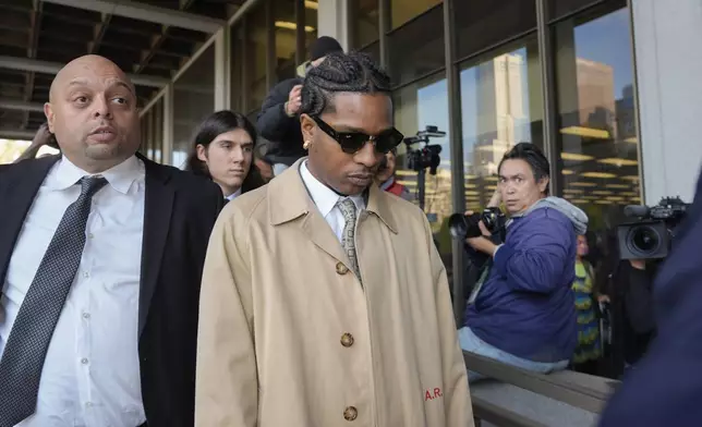 Rapper A$AP Rocky arrives at the Clara Shortridge Foltz Criminal Justice Center in Los Angeles, Wednesday, Jan. 29, 2025. (AP Photo/Damian Dovarganes)
