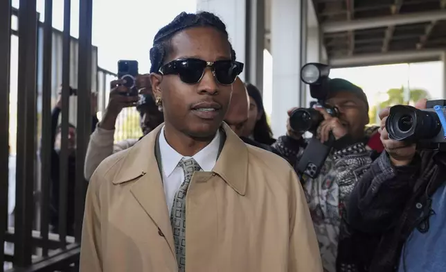 Rapper A$AP Rocky arrives at the Clara Shortridge Foltz Criminal Justice Center in Los Angeles, Wednesday, Jan. 29, 2025. (AP Photo/Damian Dovarganes)