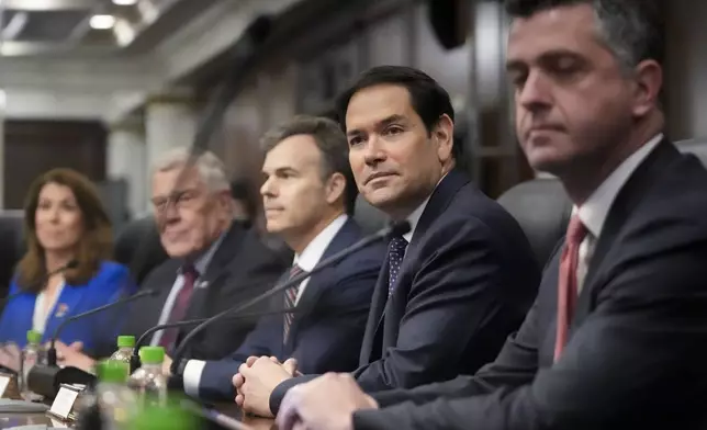 U.S. Secretary of State Marco Rubio, second right, meets with Panamanian President Jose Raul Mulino at the presidential palace in Panama City, Sunday, Feb. 2, 2025. (AP Photo/Mark Schiefelbein, Pool)